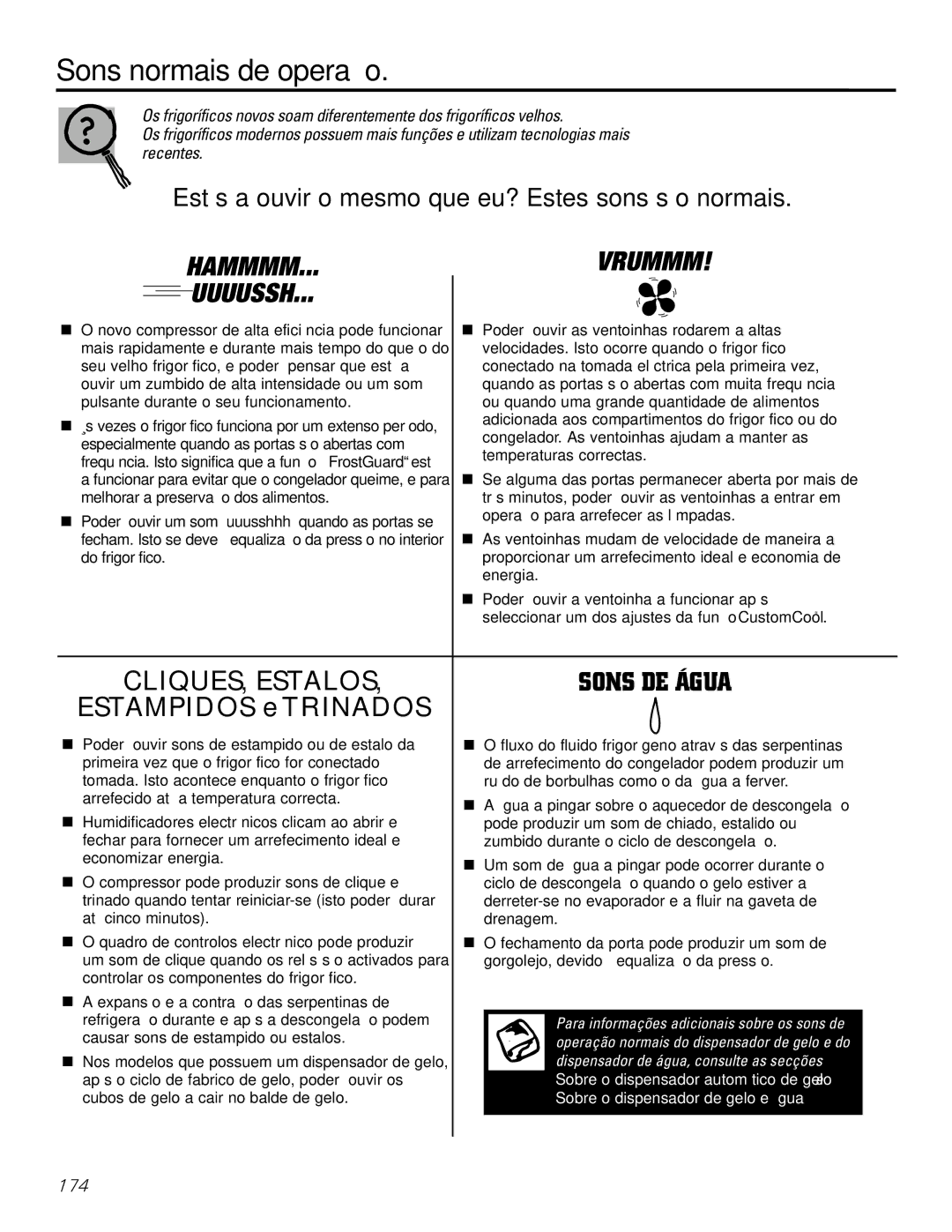 GE 200D2600P031 operating instructions Sons normais de operação 