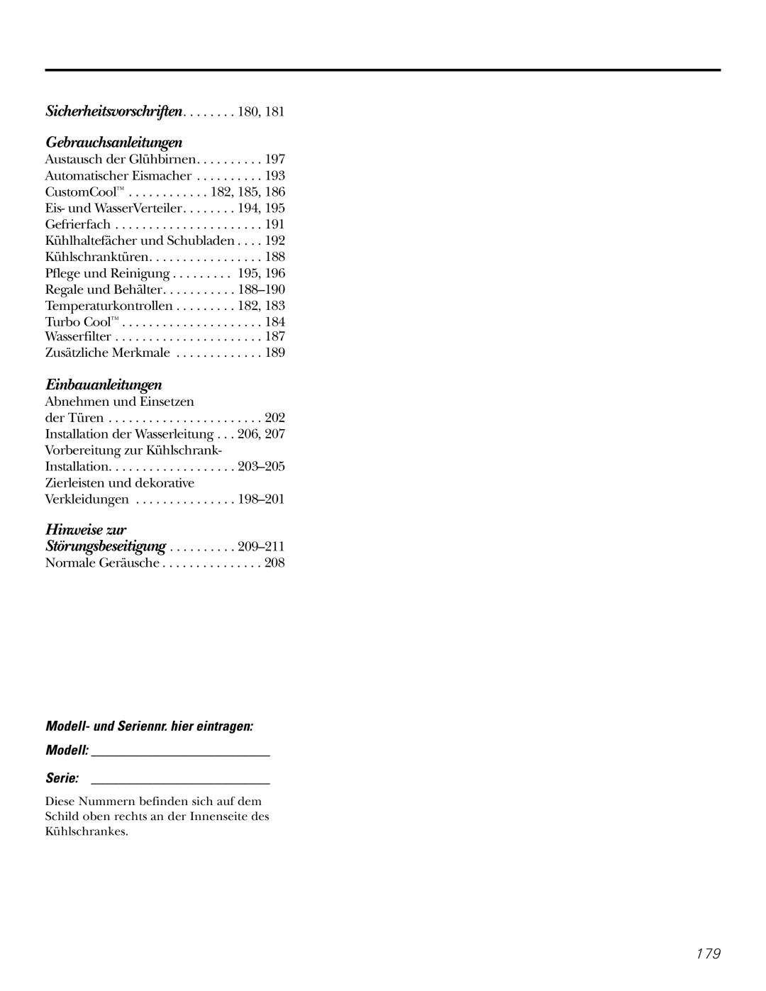 GE 200D2600P031 operating instructions Gebrauchsanleitungen, Modell- und Seriennr. hier eintragen Modell 