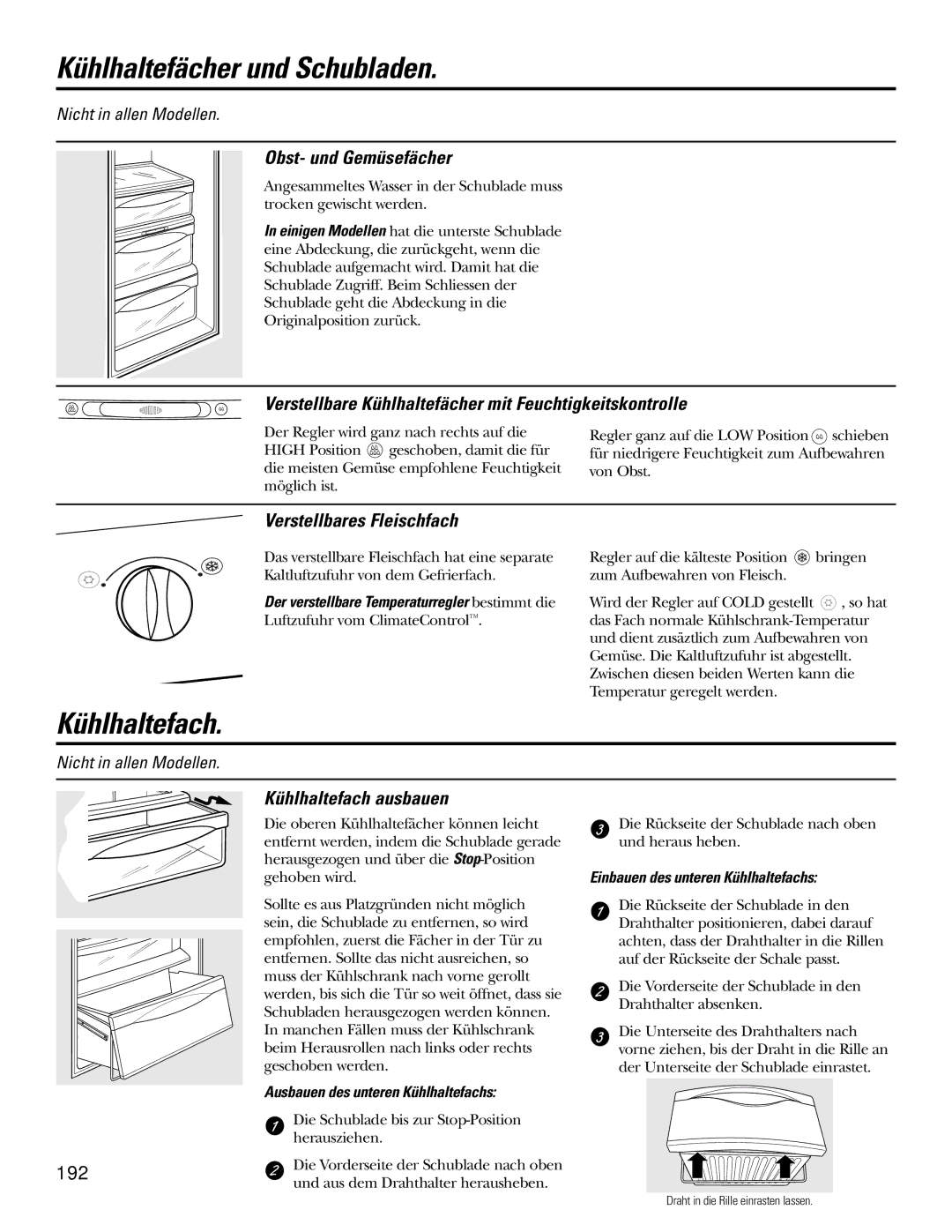 GE 200D2600P031 operating instructions Kühlhaltefächer und Schubladen, Kühlhaltefach 