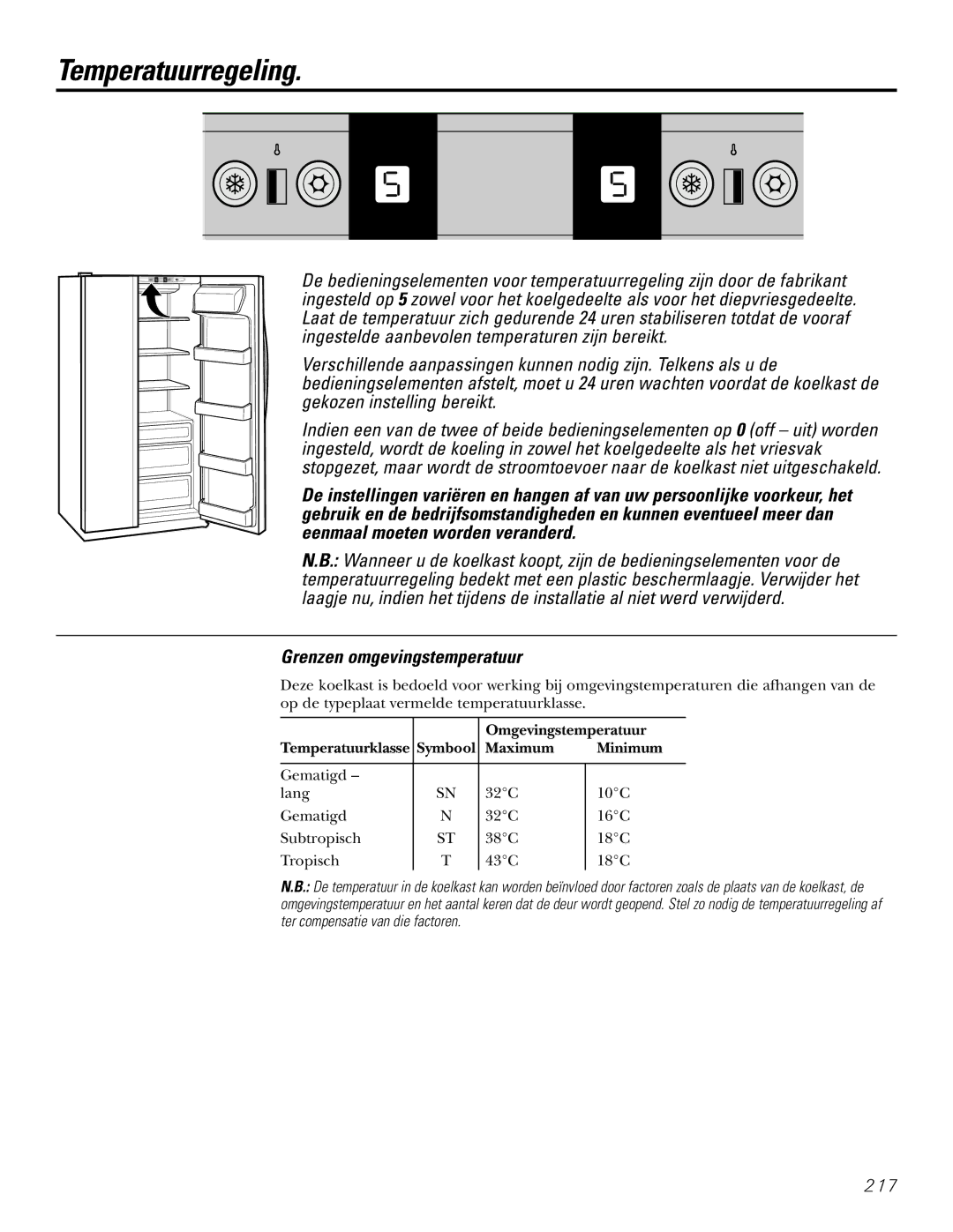 GE 200D2600P031 operating instructions Temperatuurregeling 