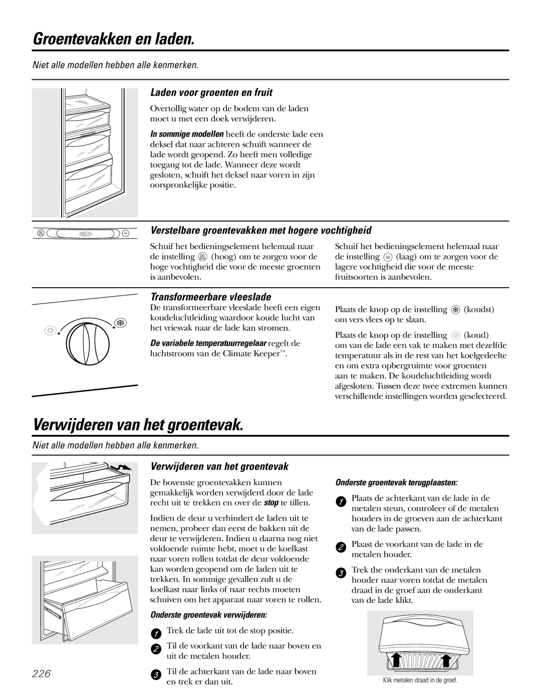 GE 200D2600P031 operating instructions Groentevakken en laden, Verwijderen van het groentevak 