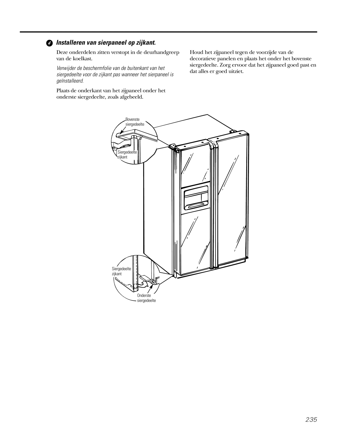 GE 200D2600P031 operating instructions Installeren van sierpaneel op zijkant 