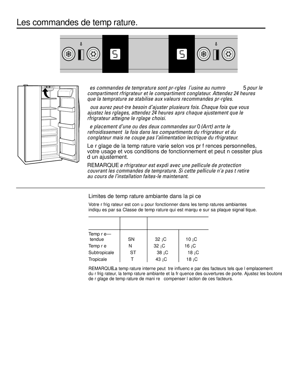 GE 200D2600P031 operating instructions Les commandes de température 