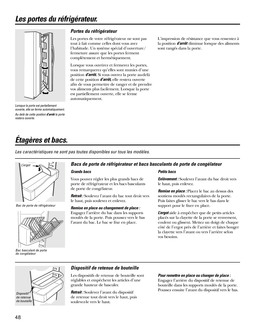 GE 200D2600P031 Les portes du réfrigérateur, Étagères et bacs, Portes du réfrigérateur, Dispositif de retenue de bouteille 