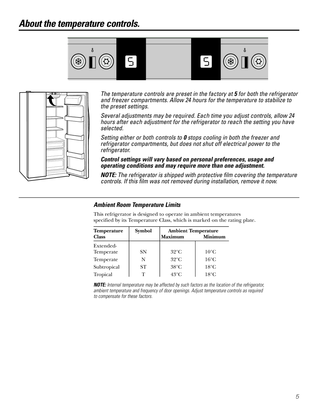 GE 200D2600P031 operating instructions About the temperature controls 