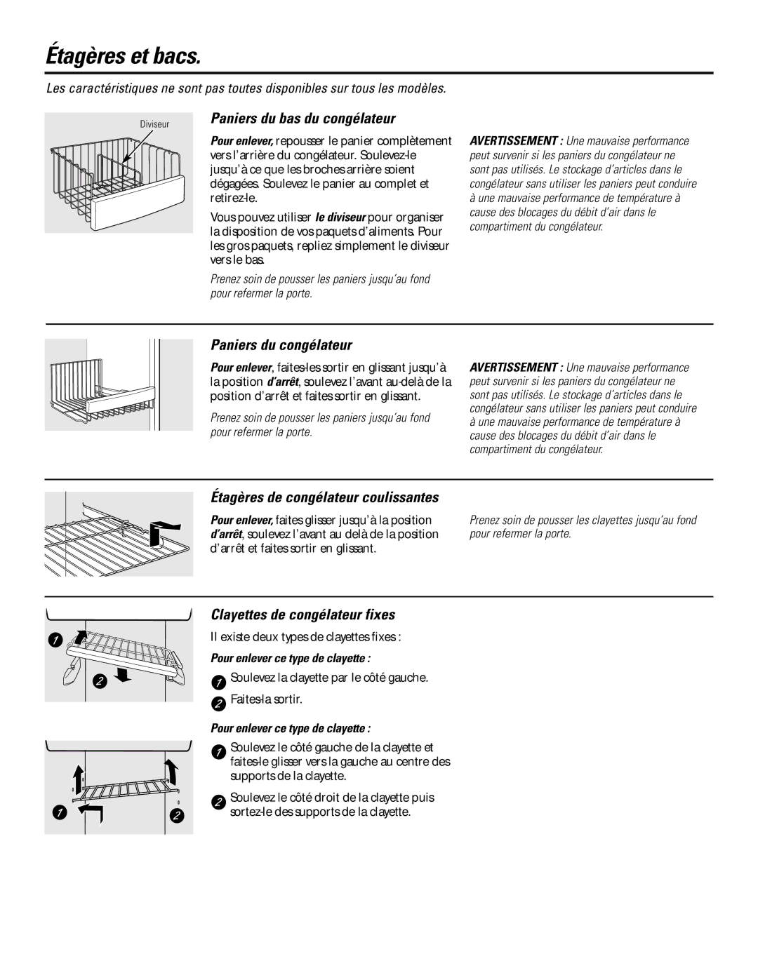 GE 200D2600P031 Paniers du bas du congélateur, Paniers du congélateur, Étagères de congélateur coulissantes 