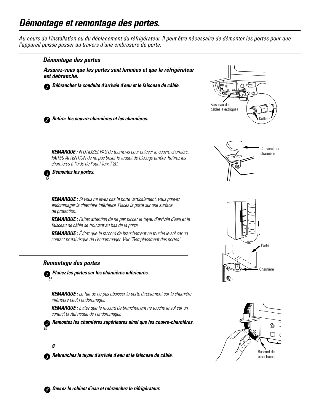 GE 200D2600P031 operating instructions Démontage et remontage des portes, Démontage des portes, Remontage des portes 