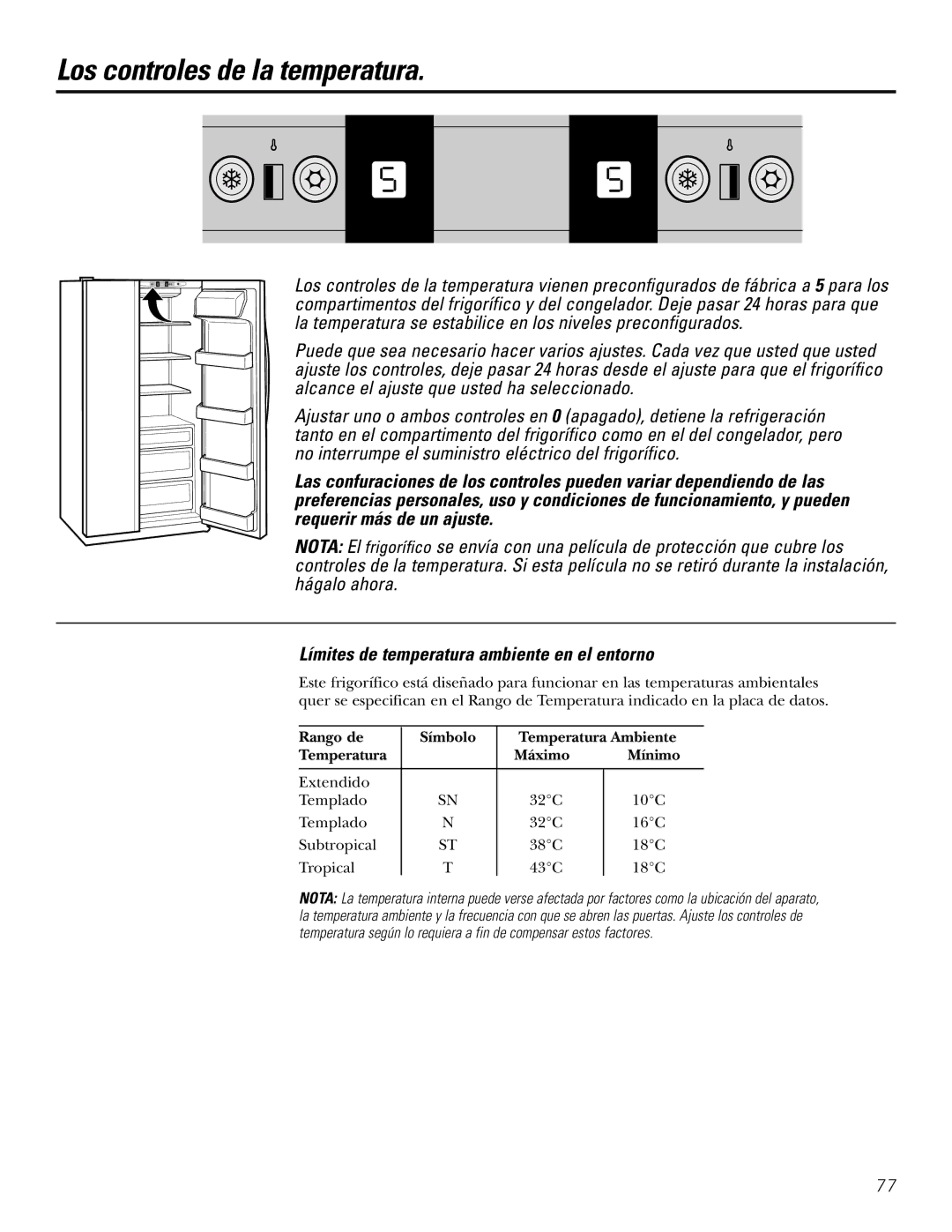 GE 200D2600P031 operating instructions Los controles de la temperatura 