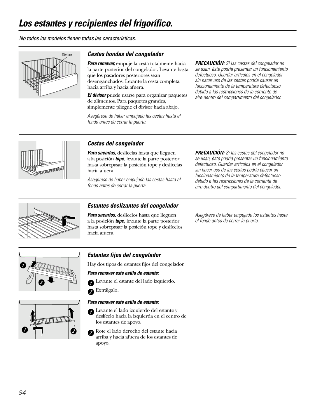 GE 200D2600P031 Divisor Cestas hondas del congelador, Cestas del congelador, Estantes deslizantes del congelador 