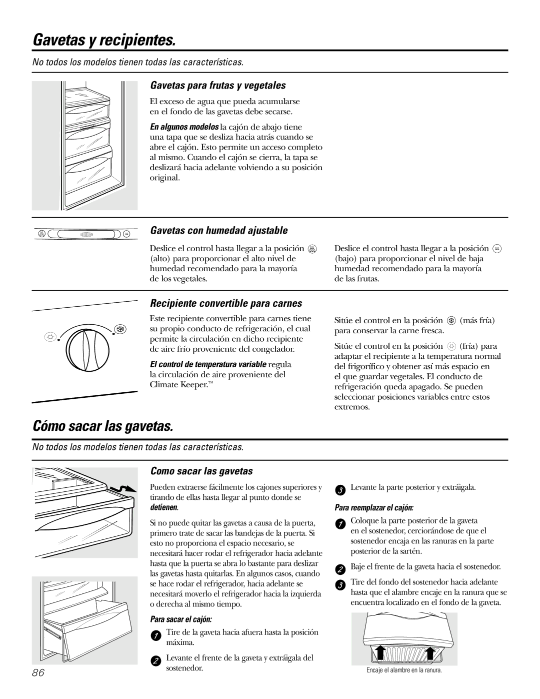 GE 200D2600P031 Gavetas y recipientes, Gavetas para frutas y vegetales, Gavetas con humedad ajustable 