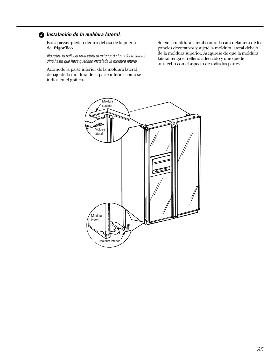 GE 200D2600P031 operating instructions Instalación de la moldura lateral 