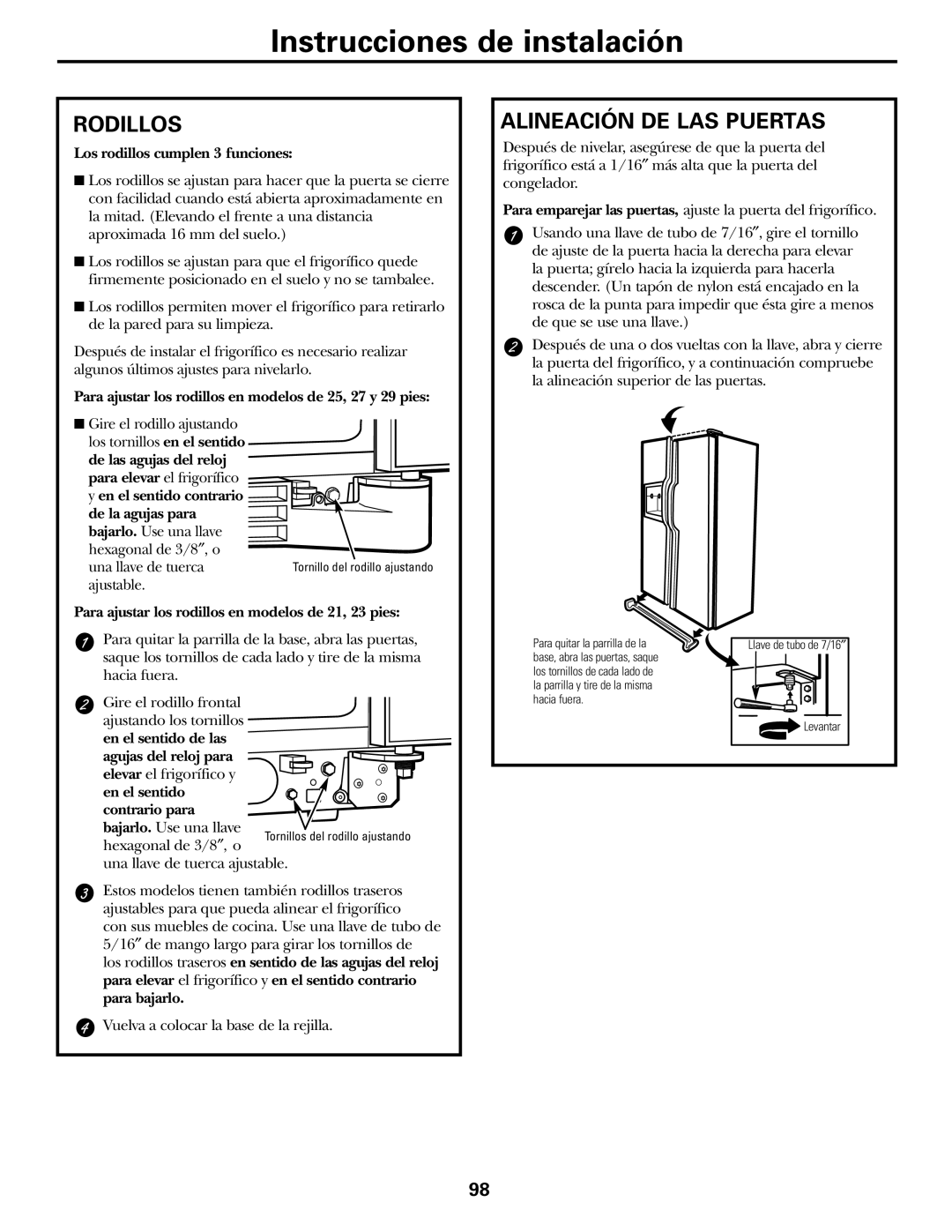 GE 200D2600P031 operating instructions Rodillos, Alineación DE LAS Puertas 