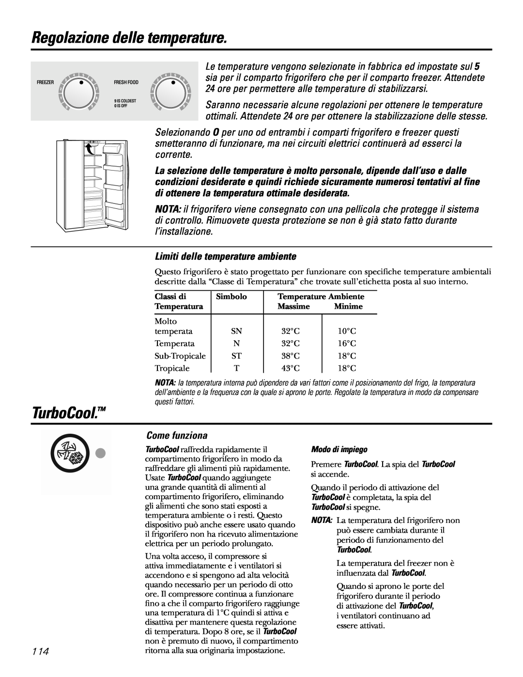 GE 200D2600P031 Regolazione delle temperature, Come funziona, TurboCool, Limiti delle temperature ambiente 