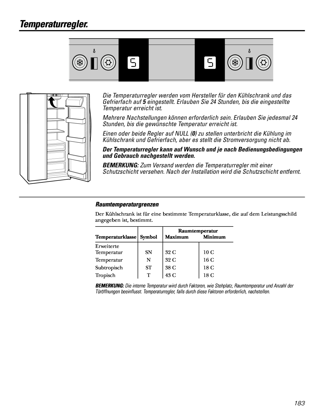 GE 200D2600P031 operating instructions Temperaturregler, Raumtemperaturgrenzen 