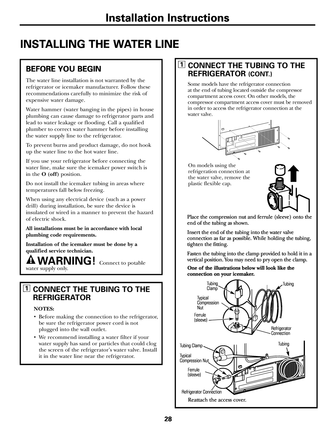 GE 200D2600P031 operating instructions Installation Instructions INSTALLING THE WATER LINE, Before You Begin 