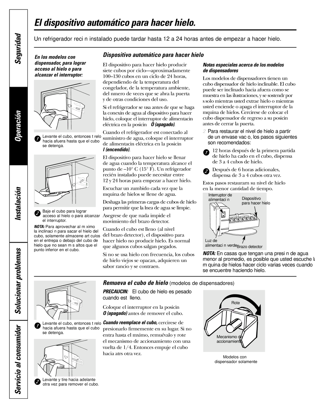 GE 200D2600P039 El dispositivo automático para hacer hielo, Instalación Problemas, Dispositivo automático para hacer hielo 