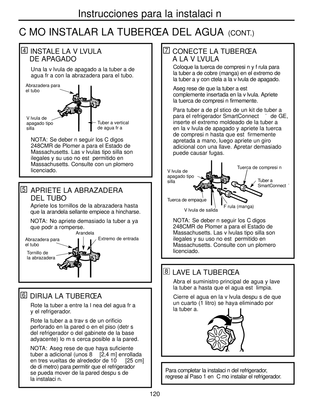 GE 200D2600P039 Cómo Instalar LA Tubería DEL Agua, Conecte LA Tubería LA Válvula, Apriete LA Abrazadera DEL Tubo 