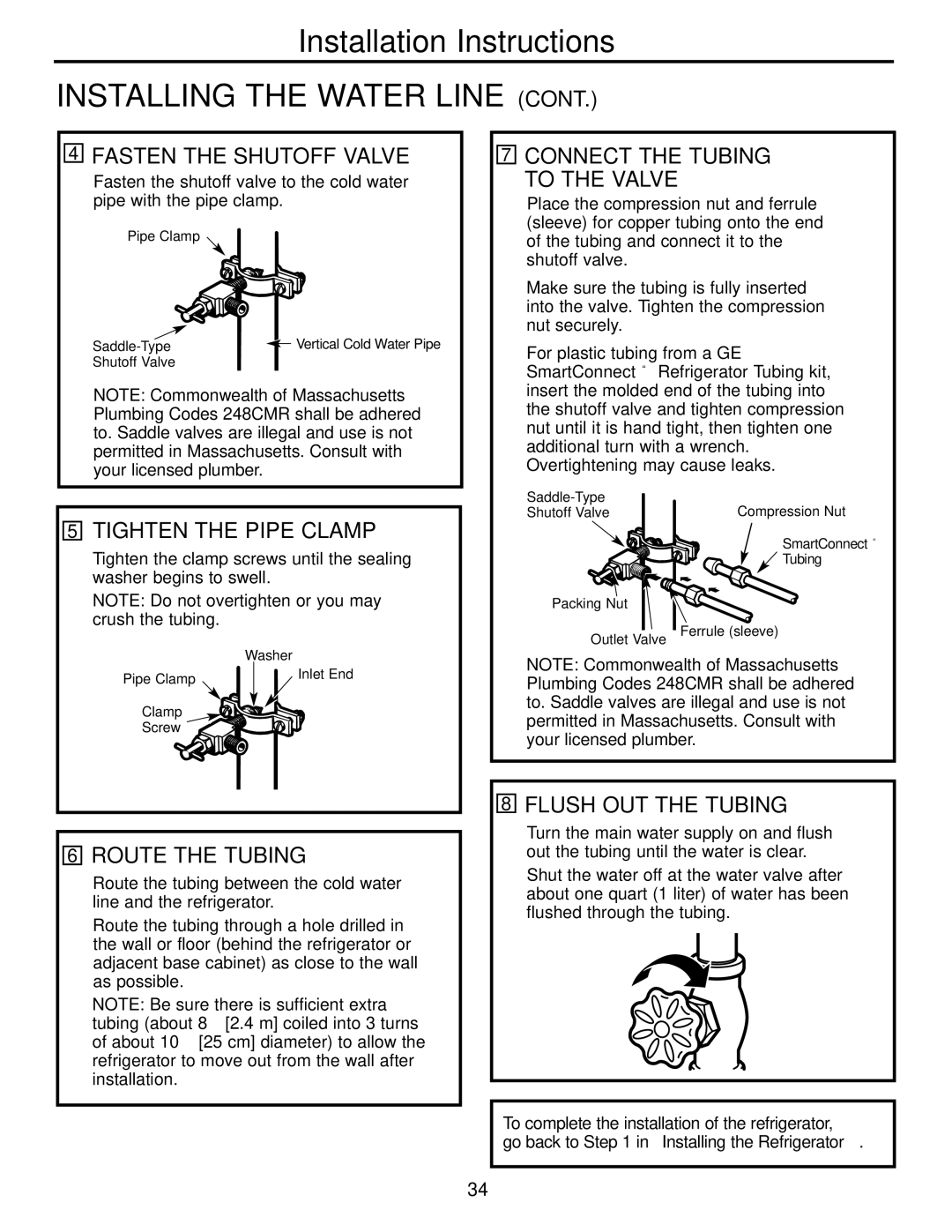 GE 200D2600P039 installation instructions Installing the Water Line 