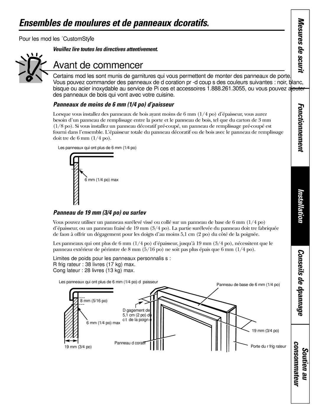 GE 200D2600P039 Ensembles de moulures et de panneaux décoratifs, Mesures de sécurité Fonctionnement 