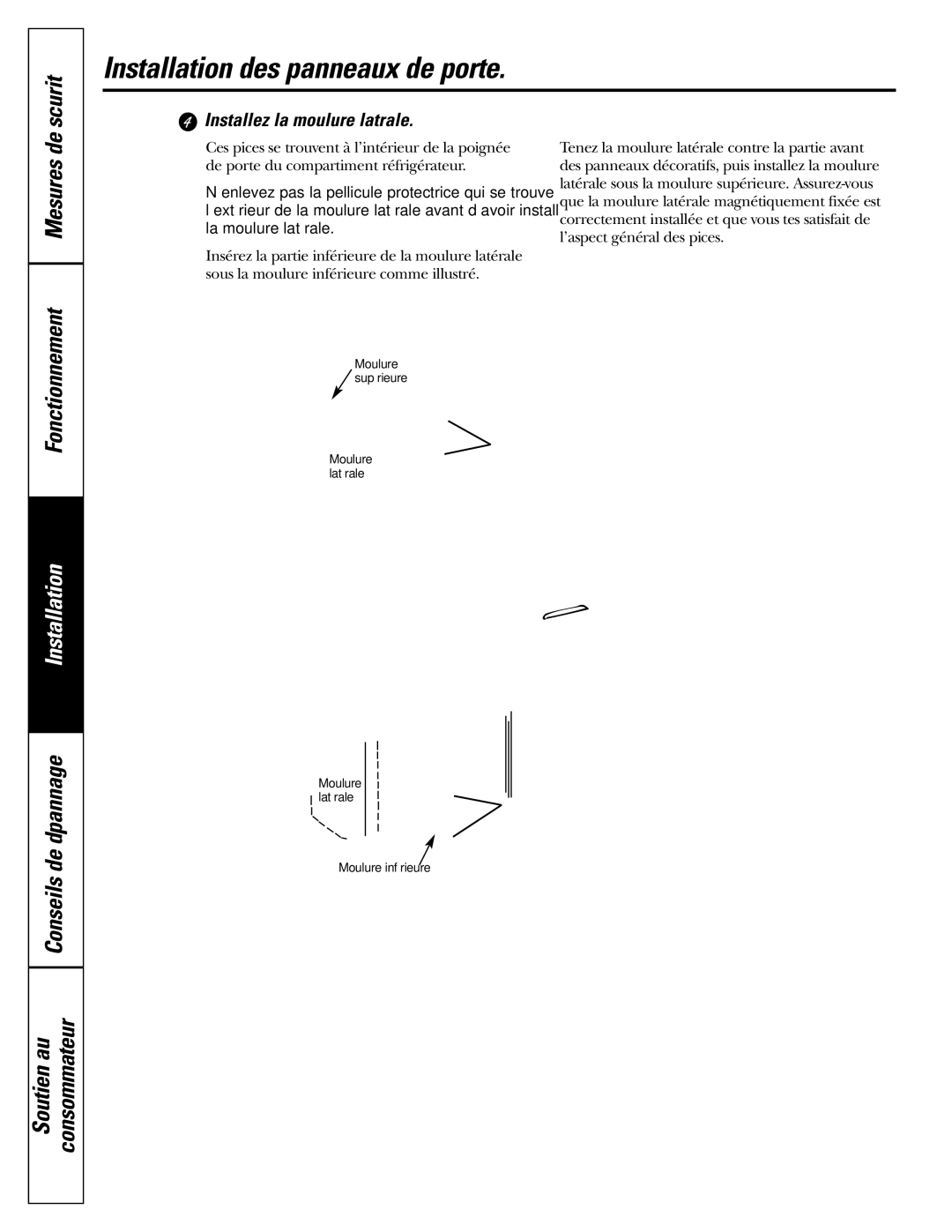 GE 200D2600P039 installation instructions Mesures de, Installez la moulure latérale 