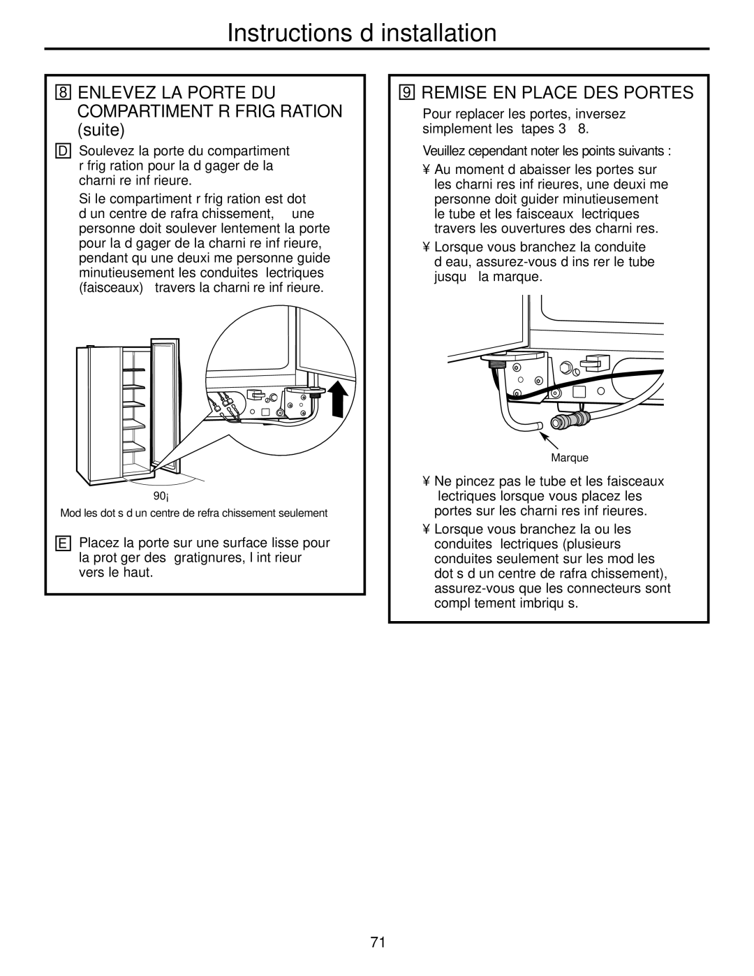 GE 200D2600P039 installation instructions Remise EN Place DES Portes, Veuillez cependant noter les points suivants 