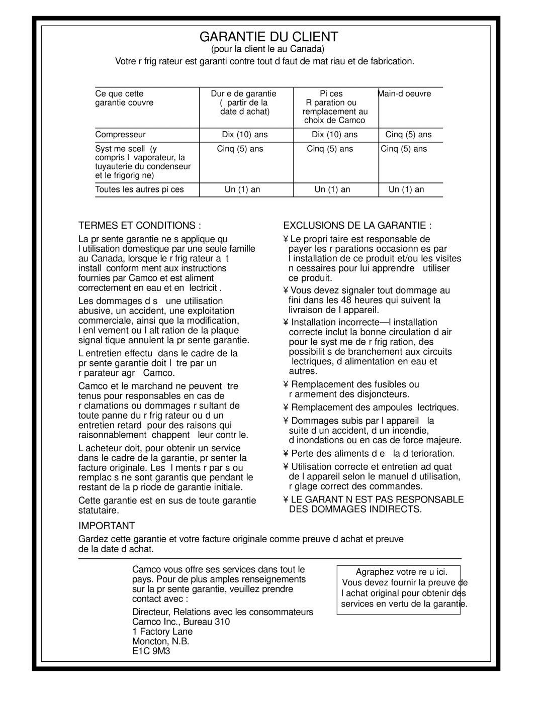 GE 200D2600P039 installation instructions Garantie DU Client, Agraphez votre reçu ici 