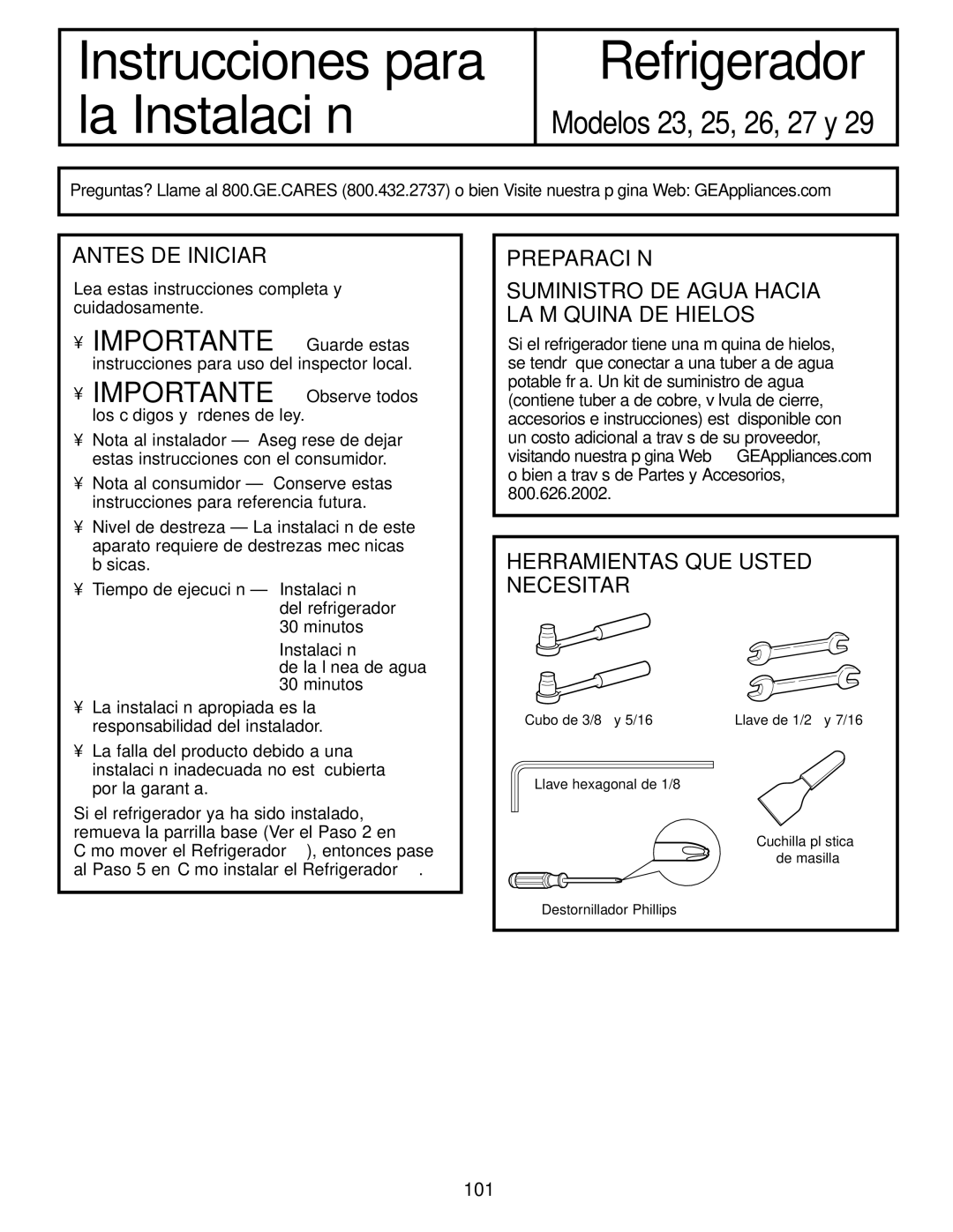 GE 200D2600P043 installation instructions Refrigerador, Antes DE Iniciar 