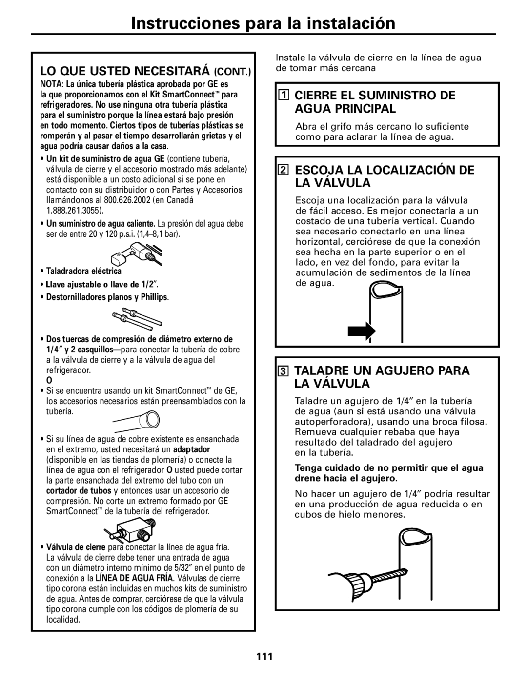 GE 200D2600P043 installation instructions Cierre EL Suministro DE Agua Principal, Escoja LA Localización DE LA Válvula 