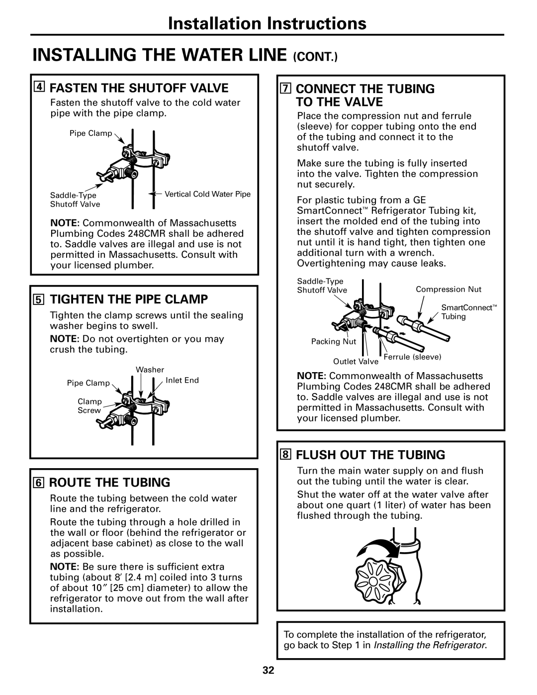 GE 200D2600P043 installation instructions Installing the Water Line 