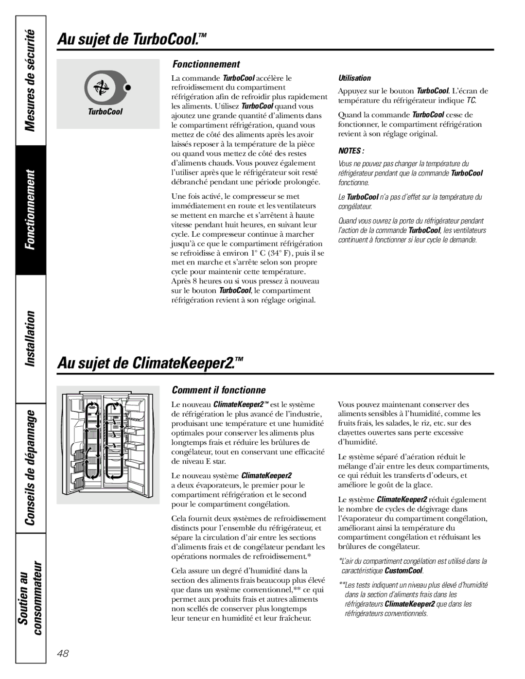 GE 200D2600P043 Au sujet de TurboCool, Au sujet de ClimateKeeper2, Fonctionnement, Comment il fonctionne, Utilisation 