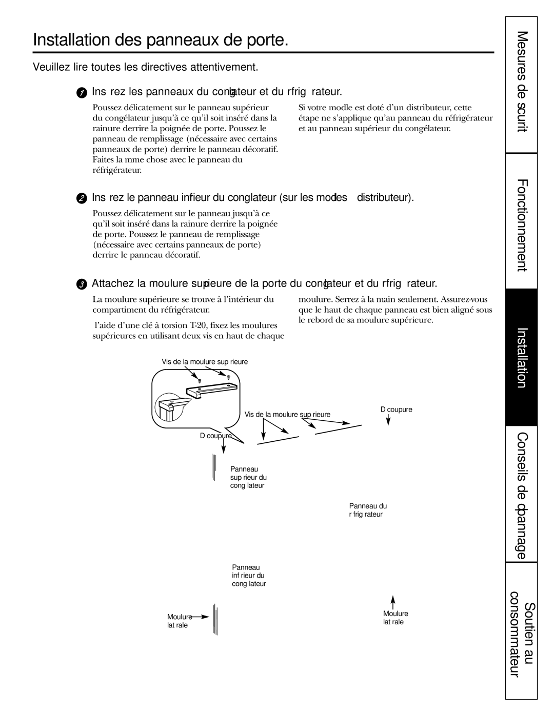 GE 200D2600P043 installation instructions Installation des panneaux de porte, Mesures de s 