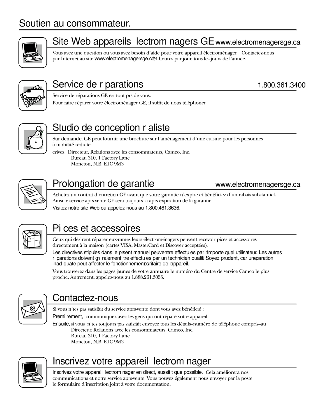 GE 200D2600P043 installation instructions Soutien au consommateur, Service de réparations, Prolongation de garantie 