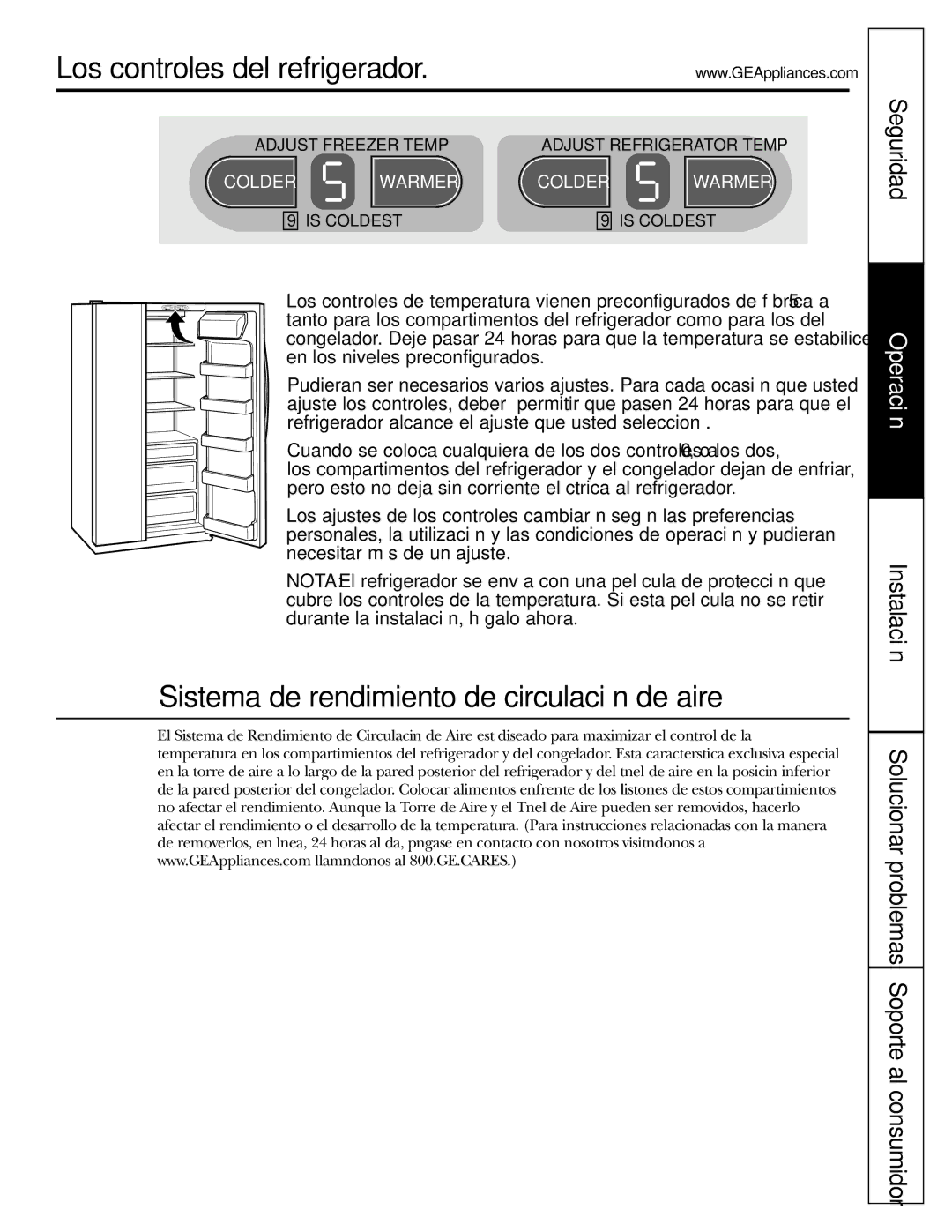 GE 200D2600P043 installation instructions Los controles del refrigerador 