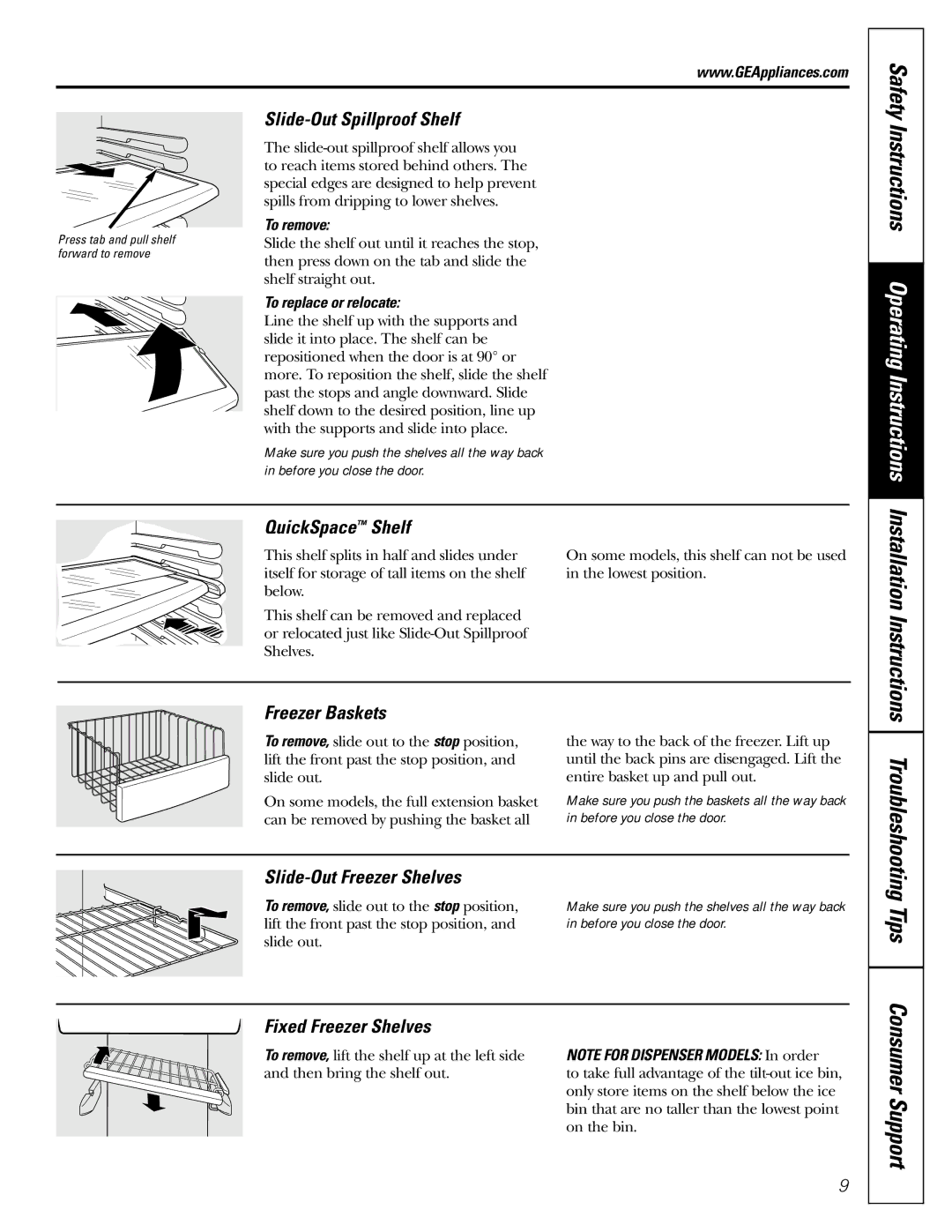 GE 200D2600P043 Slide-Out Spillproof Shelf, QuickSpace Shelf, Freezer Baskets, Slide-Out Freezer Shelves 