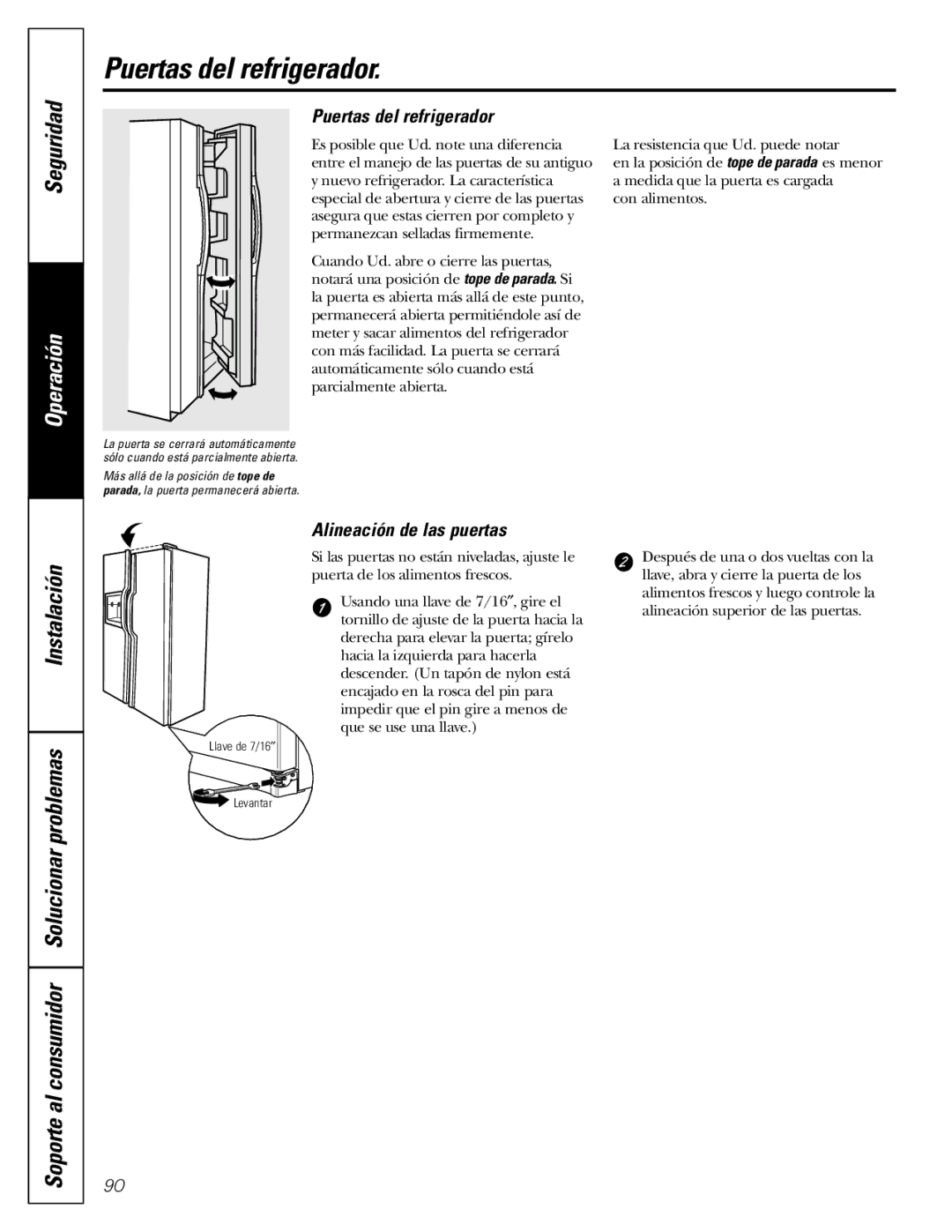 GE 200D2600P043 installation instructions Puertas del refrigerador, Alineación de las puertas 