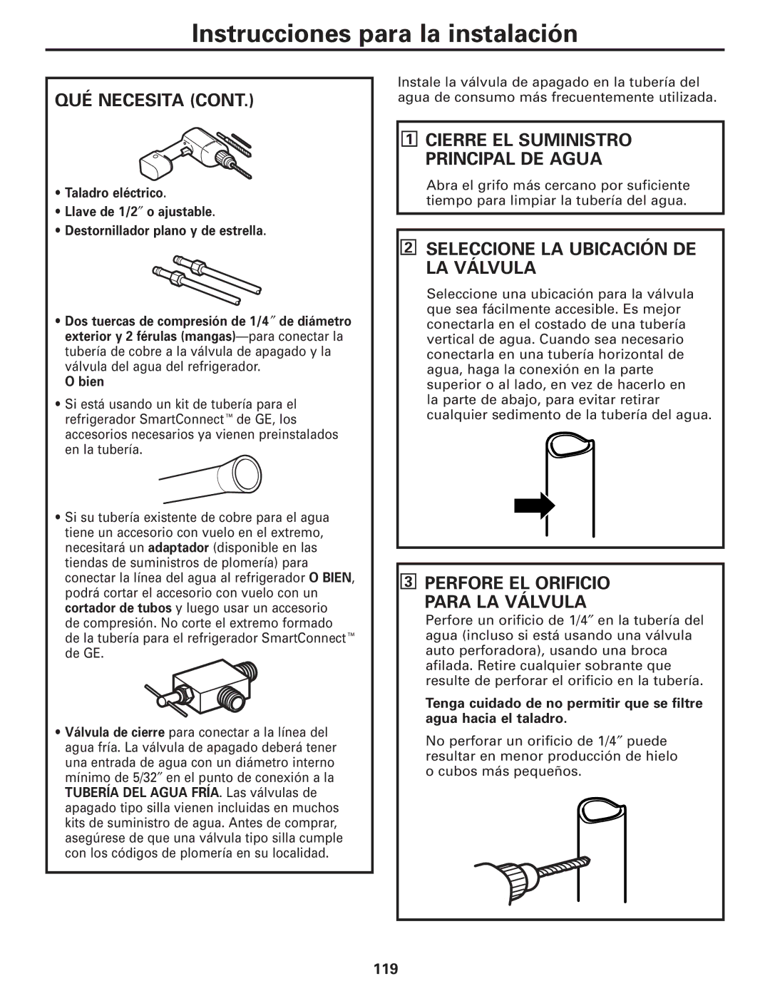 GE 200D8074P017 installation instructions Seleccione LA Ubicación DE LA Válvula, Perfore EL Orificio Para LA Válvula 