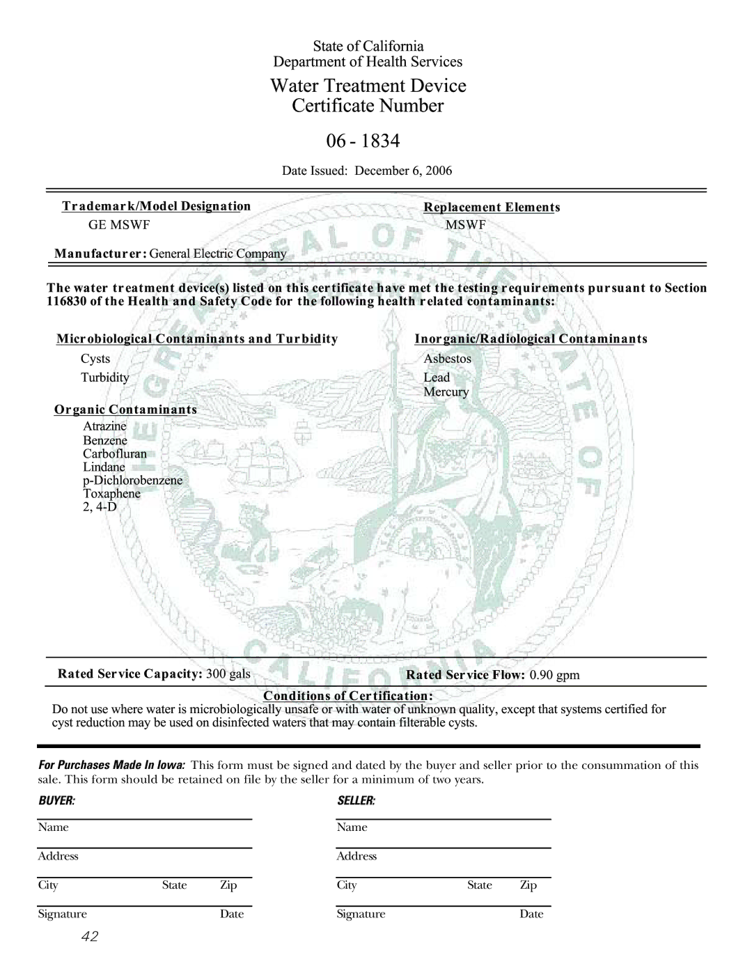 GE 200D8074P017 installation instructions Buyer Seller 