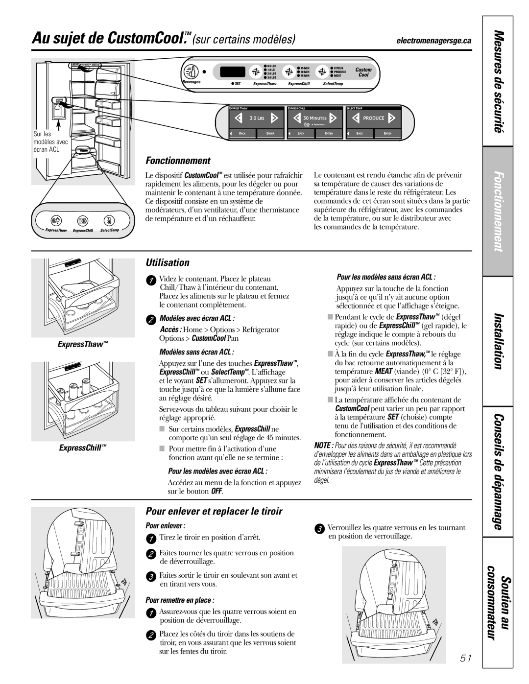 GE 200D8074P017 Au sujet de CustomCool. sur certains modèles, Consommateur Soutien au, Utilisation 