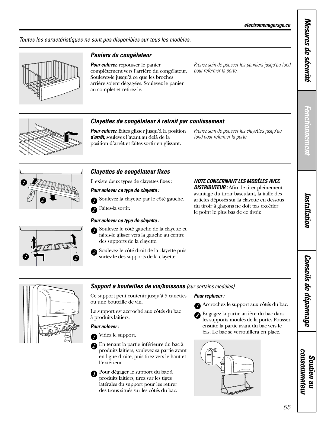 GE 200D8074P017 De dépannage Consommateur Soutien au, Paniers du congélateur, Clayettes de congélateur fixes 