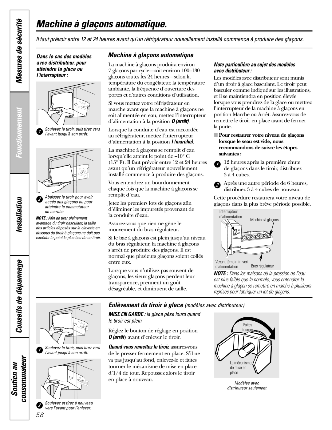 GE 200D8074P017 installation instructions Machine à glaçons automatique, Installation De dépannage 