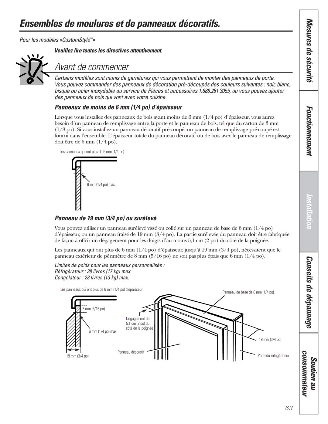 GE 200D8074P017 Ensembles de moulures et de panneaux décoratifs, Mesures de sécurité Fonctionnement 