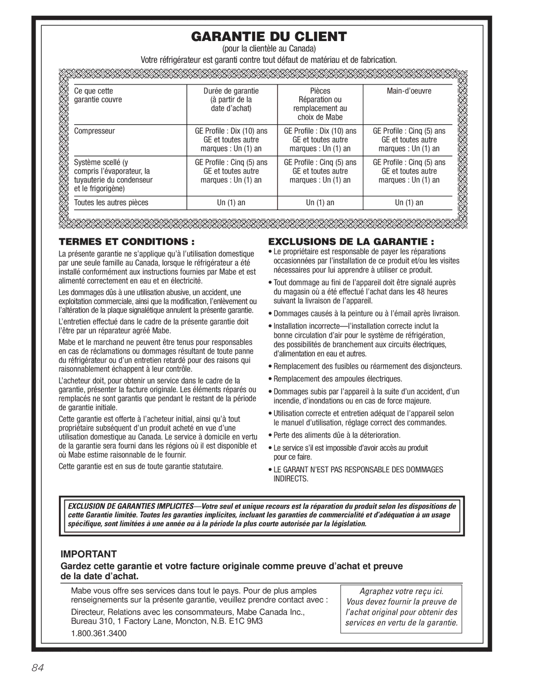 GE 200D8074P017 installation instructions Garantie DU Client, Agraphez votre reçu ici 