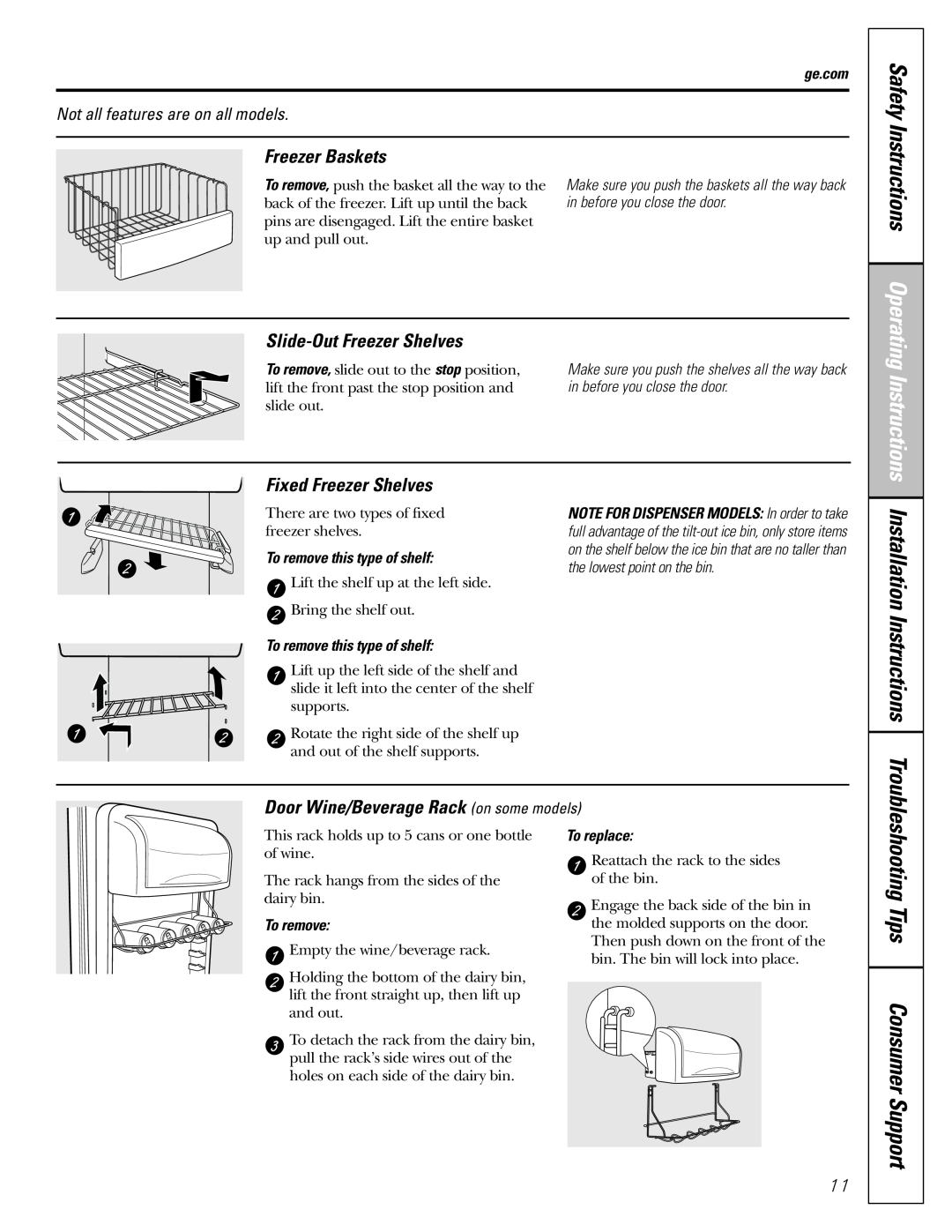 GE 200D8074P017 Installation Instructions, Safety Instructions Operating Instructions, Freezer Baskets, ge.com, To remove 