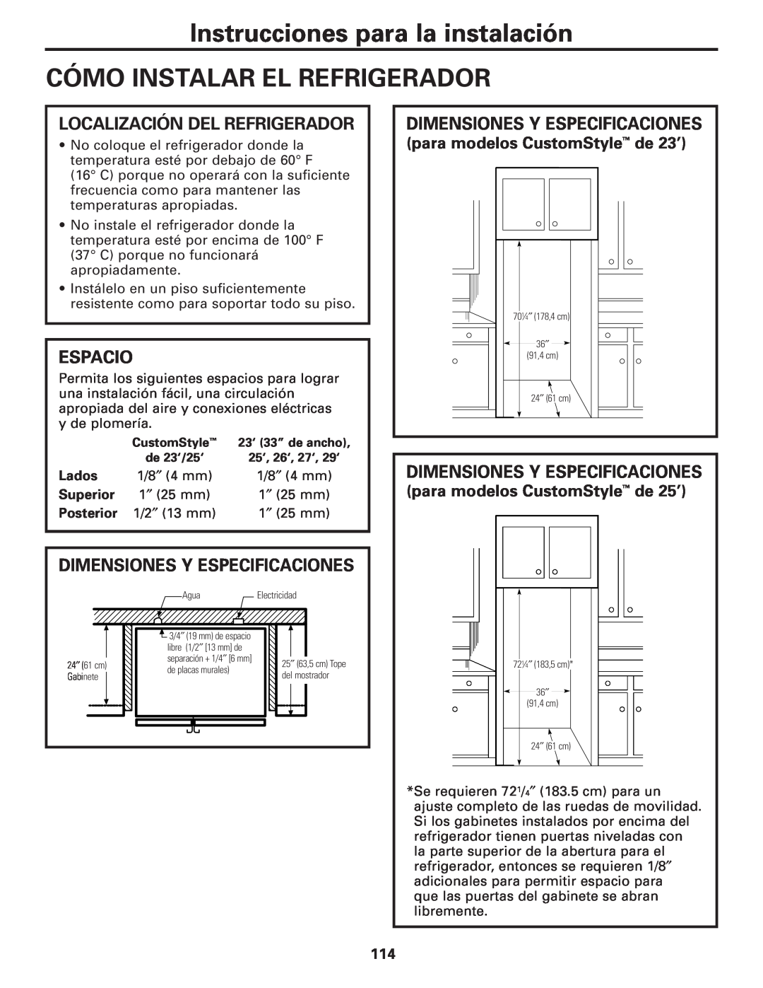 GE 200D8074P017 Instrucciones para la instalación CÓMO INSTALAR EL REFRIGERADOR, Localización Del Refrigerador, Espacio 