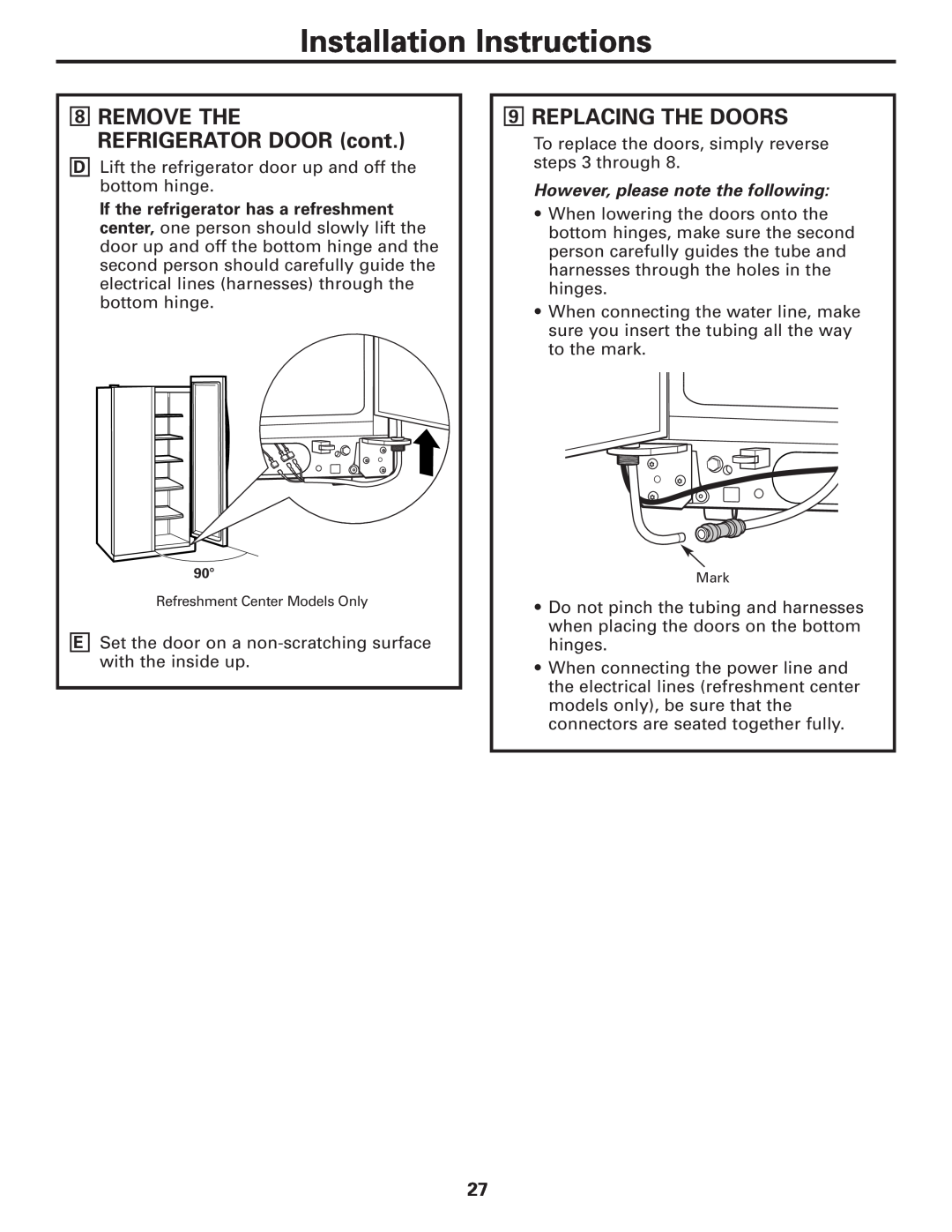 GE 200D8074P017 Replacing The Doors, However, please note the following, Installation Instructions 