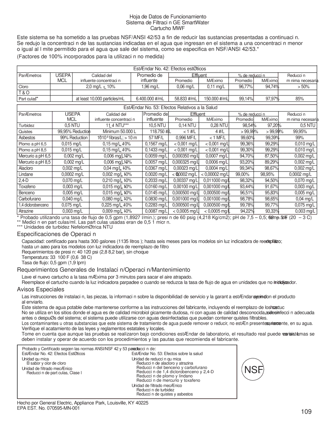 GE 200D8074P039 operating instructions 109 