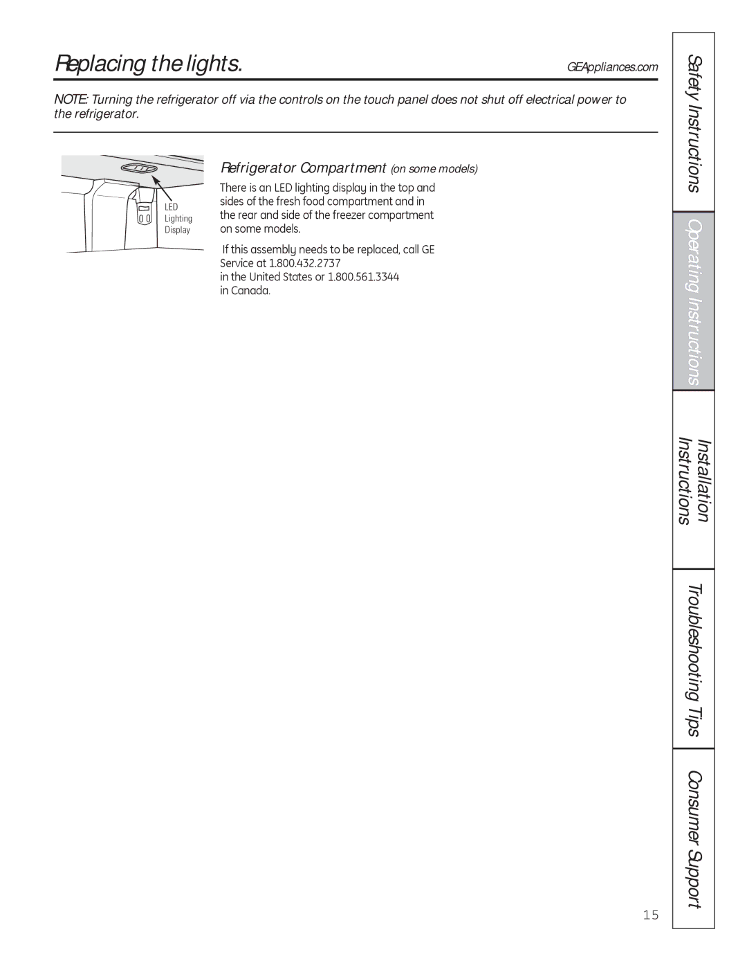 GE 200D8074P039 operating instructions Replacing the lights 