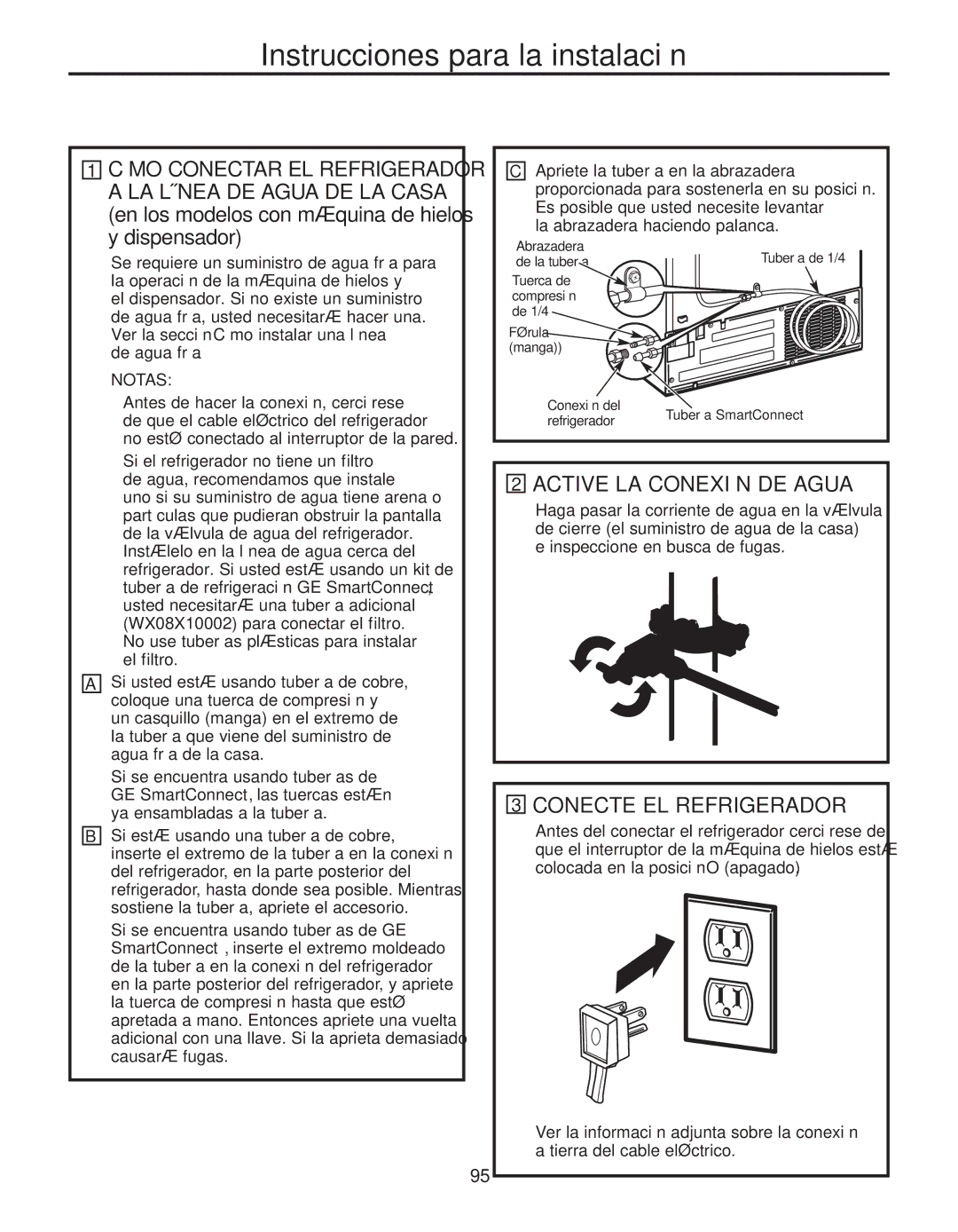 GE 200D8074P039 operating instructions Active LA Conexión DE Agua, Conecte EL Refrigerador, La abrazadera haciendo palanca 