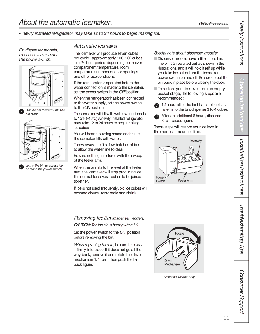 GE 200D8074P044 installation instructions About the automatic icemaker, Safety 