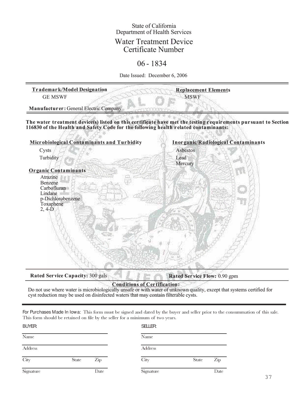 GE 200D8074P044 installation instructions Name Address City State Zip SignatureDate 